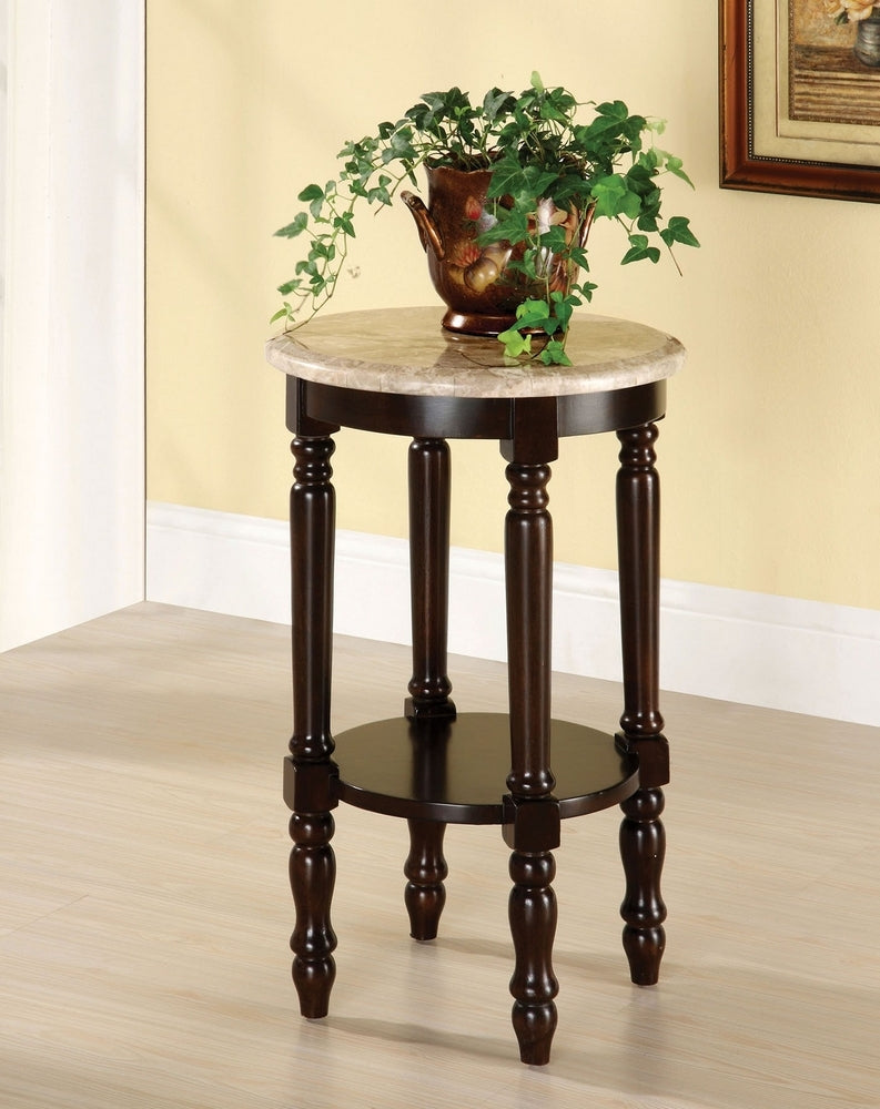 Santa Clarita Round Cherry Marble Top Stand