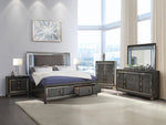 Sawyer Metallic Gray Wood King Bed with LED & Storage