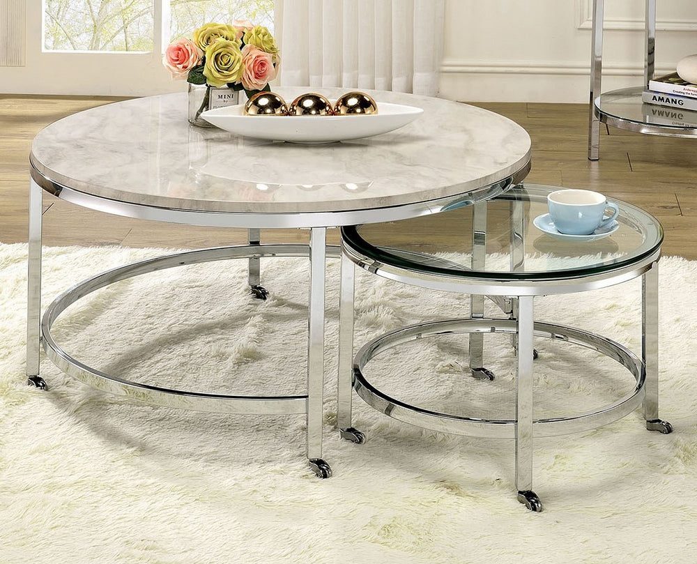 Shauna 2-Pc White/Chrome Nesting Table Set