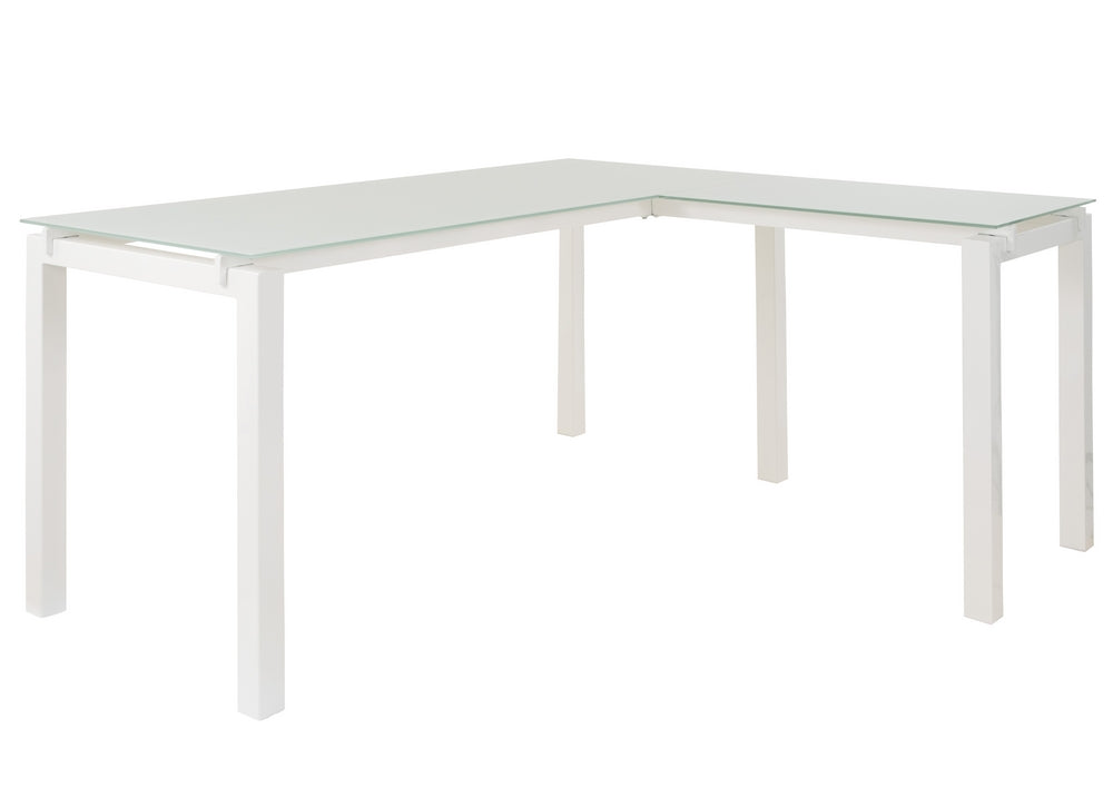 Baraga White Metal L-Desk with Glass Top