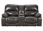 Hallstrung Gray Leather Power Recliner Loveseat