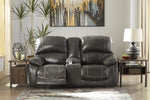 Hallstrung Gray Leather Power Recliner Loveseat