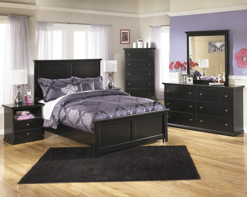 Maribel 5-Pc Black Wood Full Panel Bedroom Set