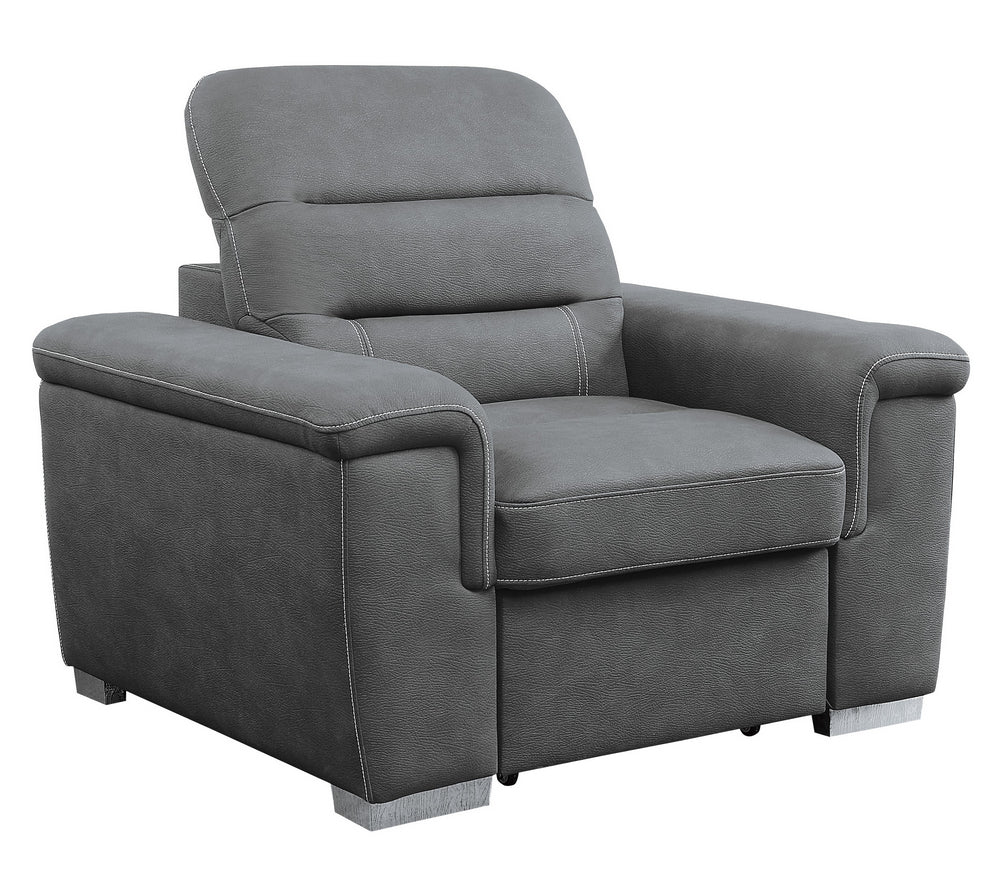 Alfio Gray Microfiber Fabric Chair w/ Pull-out Ottoman