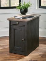 Tyler Creek Grayish Brown/Black Wood Chair Side End Table with USB Ports & Outlets