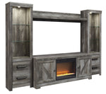 Wynnlow Rustic Gray Wood Entertainment Center with Fireplace Insert