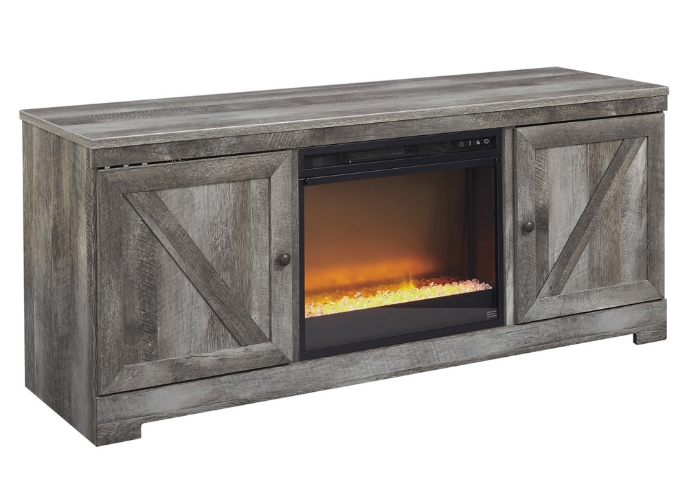 Wynnlow Rustic Gray Wood LG TV Stand with Fireplace Insert