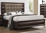 Tablita Dark Merlot Wood King Bed with Fabric Headboard