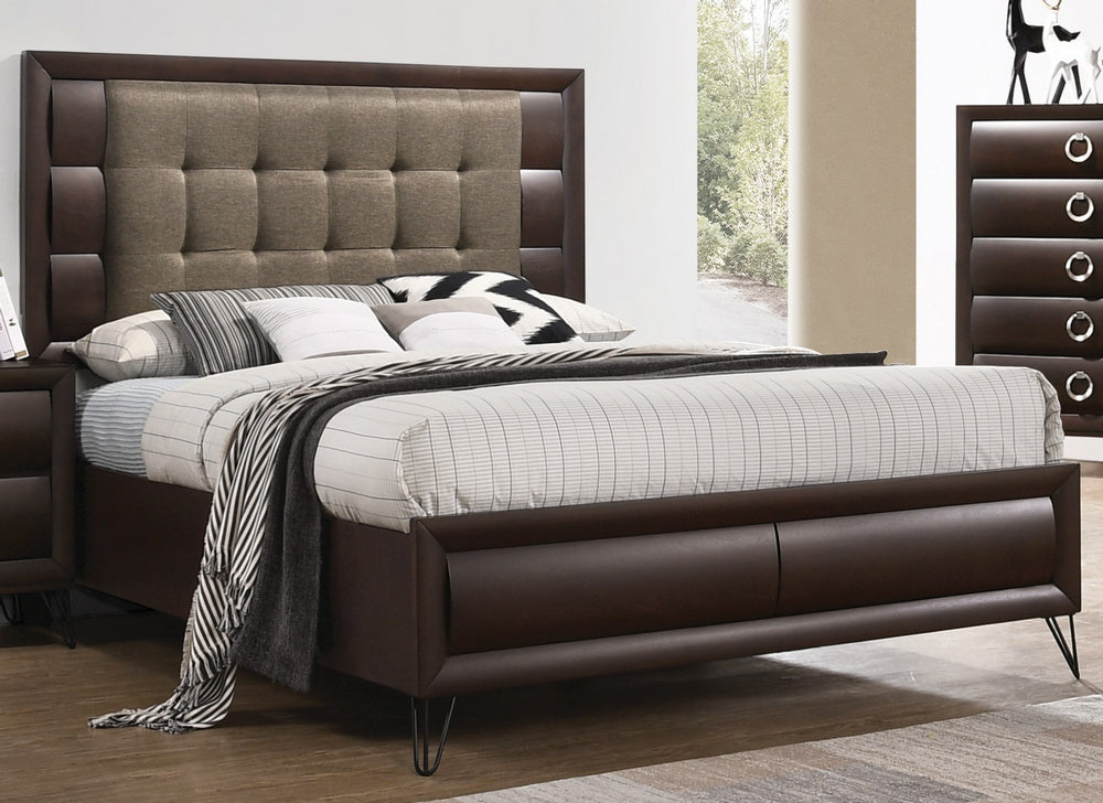 Tablita Dark Merlot Wood Queen Bed with Fabric Headboard