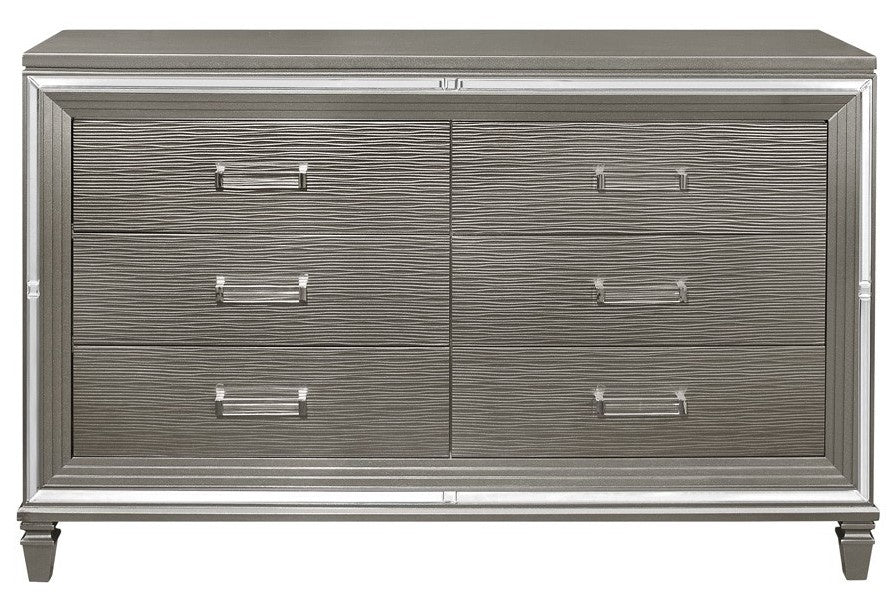 Tamsin Silver-Grey Metallic Wood 6-Drawer Dresser