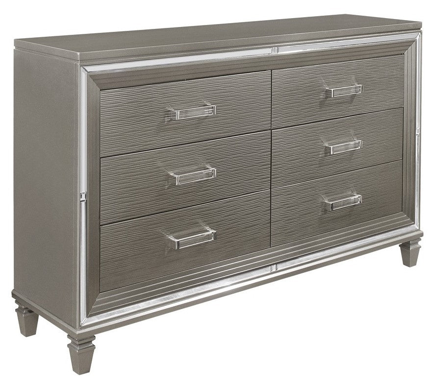 Tamsin Silver-Grey Metallic Wood 6-Drawer Dresser