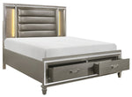 Tamsin Silver-Grey Metallic Wood King Bed with Storage