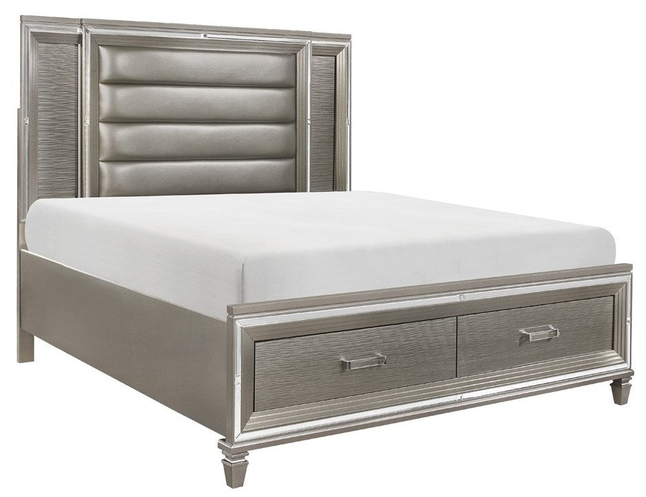Tamsin Silver-Grey Metallic Wood Queen Bed w/Storage