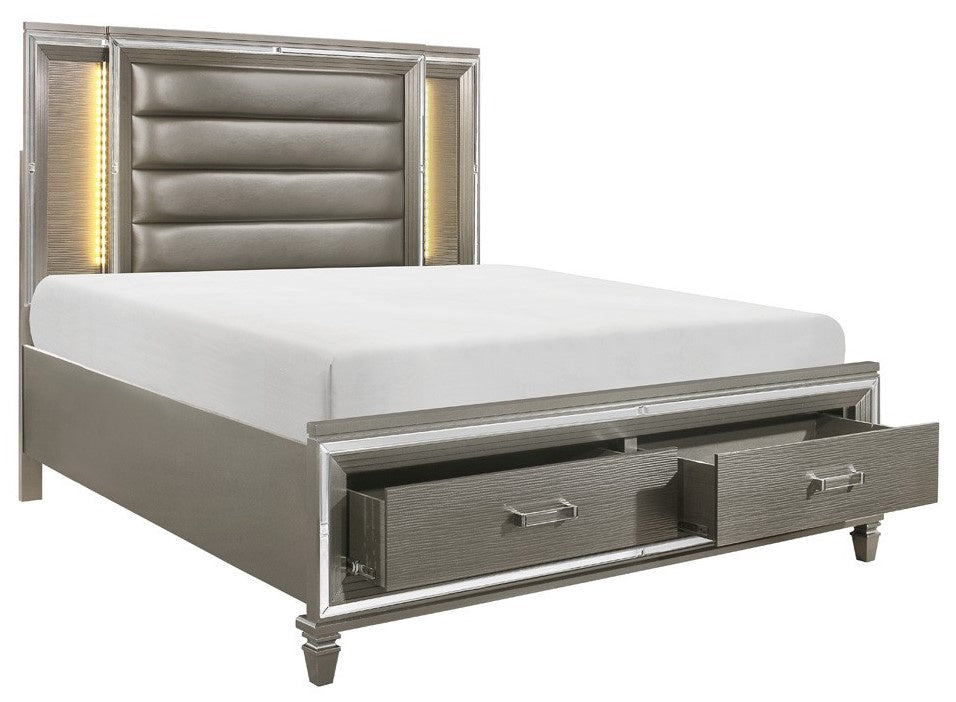 Tamsin Silver-Grey Metallic Wood Queen Bed w/Storage