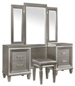 Tamsin Silver-Grey Metallic Wood Vanity Table w/Mirror