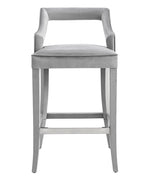 Tiffany Grey Velvet Counter Stool with Silver Footrest