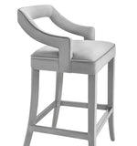 Tiffany Grey Velvet Counter Stool with Silver Footrest