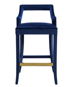 Tiffany Navy Velvet Counter Stool with Gold Footrest