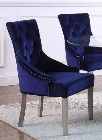 Wanda 2 Navy Blue Suede/Wood Side Chairs