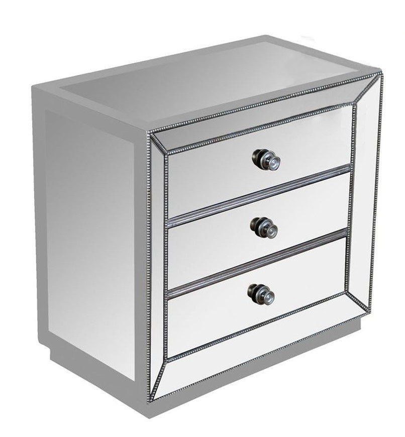 Wanda Silver Mirrored 3-Drawer Nightstand