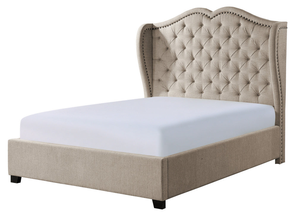 Waterlyn Neutral Tone Fabric King Bed with Nailheads