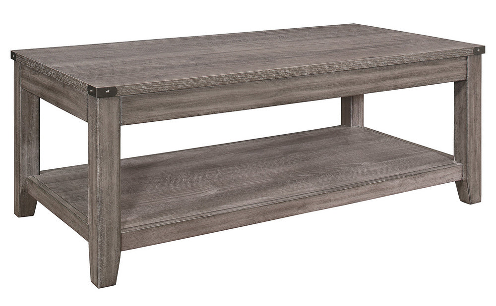 Woodrow Gray Wood Cocktail Table with Lower Shelf