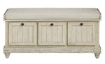 Woodwell White Textured Fabric/Wood Bench with Storage