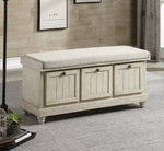 Woodwell White Textured Fabric/Wood Bench with Storage