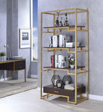 Yumia Gold Finish Metal/Clear Glass Bookshelf with Drawer