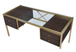 Yumia Gold Finish Metal/Clear Glass Desk with 4 Drawers