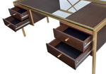 Yumia Gold Finish Metal/Clear Glass Desk with 4 Drawers