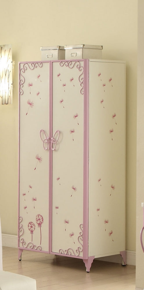 Priya II White Wood/Light Purple Metal Armoire