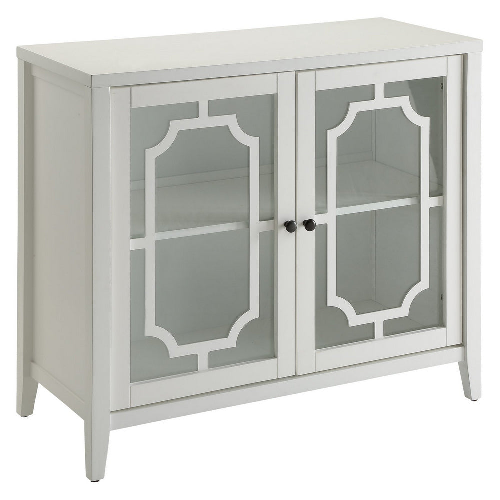 Charis White Wood Console Table with 2 Glass Doors