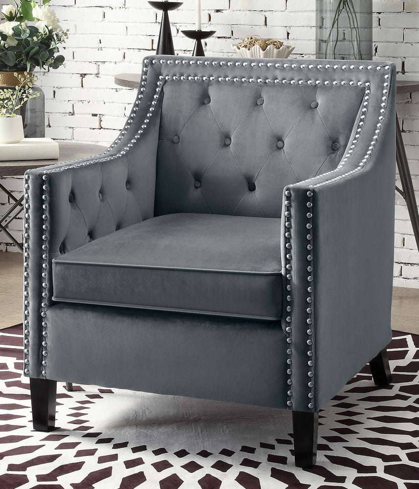 Grazioso Gray Velvet Button Tufted Accent Chair
