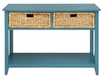 Flavius Teal Wood Console Table with 2 Baskets