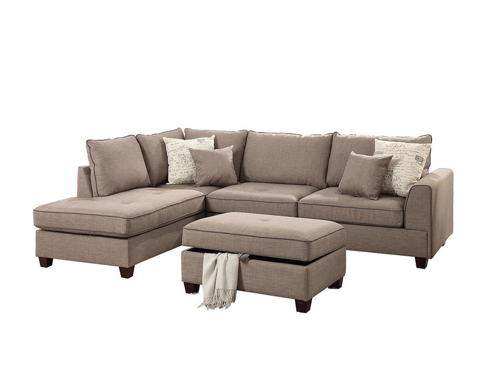 Teofila Mocha Fabric Reversible Sectional with Ottoman