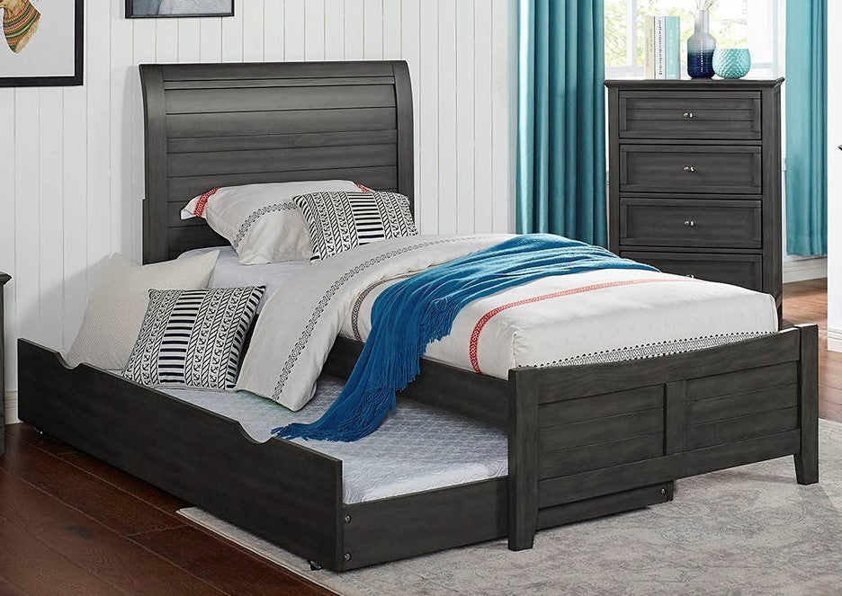 Brogan Gray Wood Twin Bed with Trundle