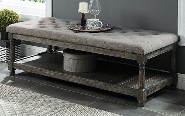 Tanya Gray Linen/Antique Gray Wood Bench