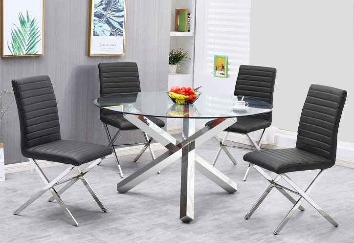 Siana 5-Pc Grey Faux Leather Dining Table Set