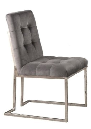 Kina 2 Grey Velvet/Silver Metal Side Chairs