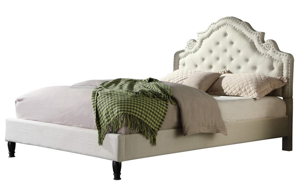 Ilena Beige Fabric Upholstered Cal King Bed