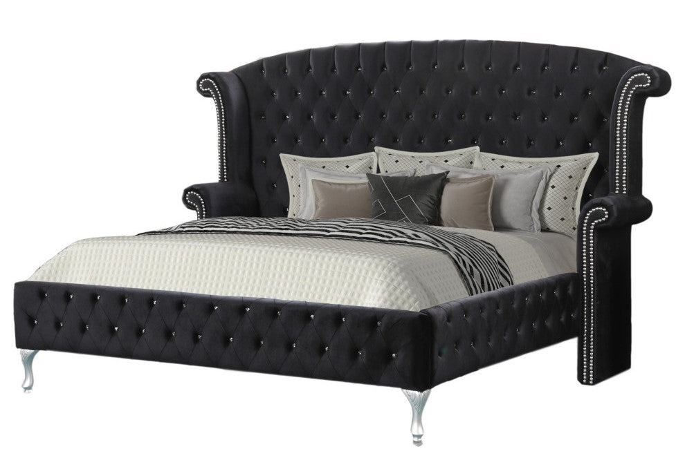 Emma Black Velvet Cal King Bed (Oversized)
