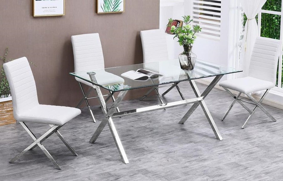 Timber 5-Pc White Faux Leather Dining Set