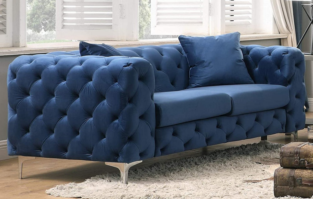 Felicity Blue Velvet Button Tufted Loveseat