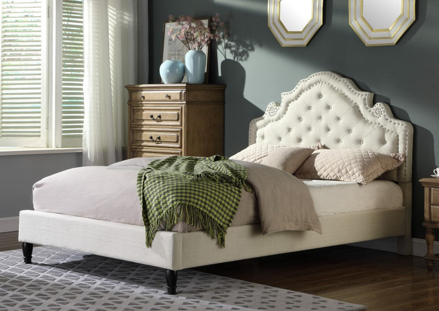 Ilena Beige Fabric Upholstered Queen Bed