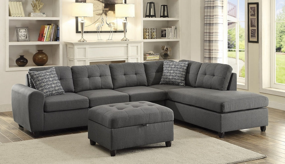 Stonenesse Gray Linen-Like Reversible Sectional with Ottoman