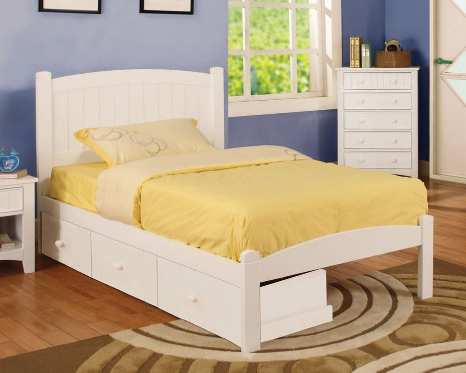 Caren White Wood Twin Bed with Drawers