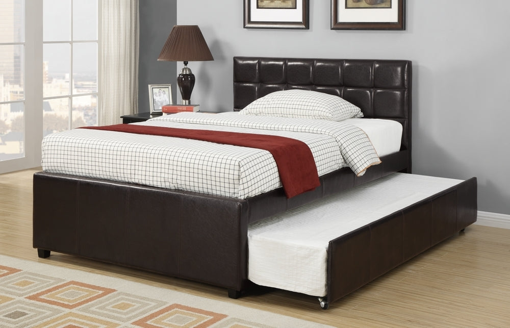 Beatriz Espresso Faux Leather Full Bed with Twin Trundle