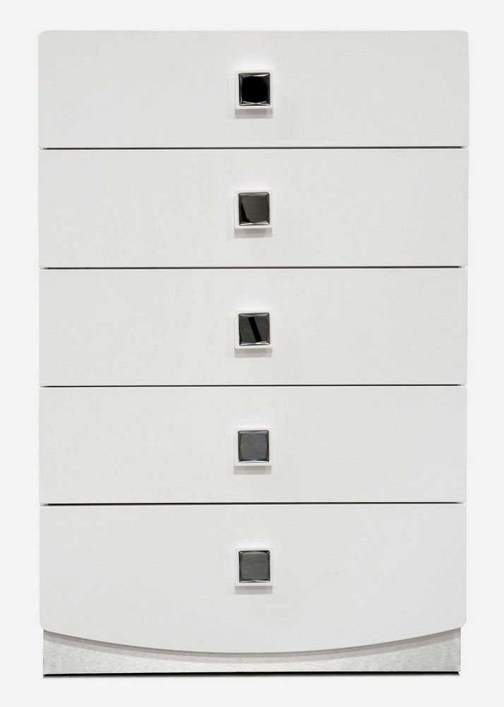 France White Lacquer Wood 5-Drawer Chest