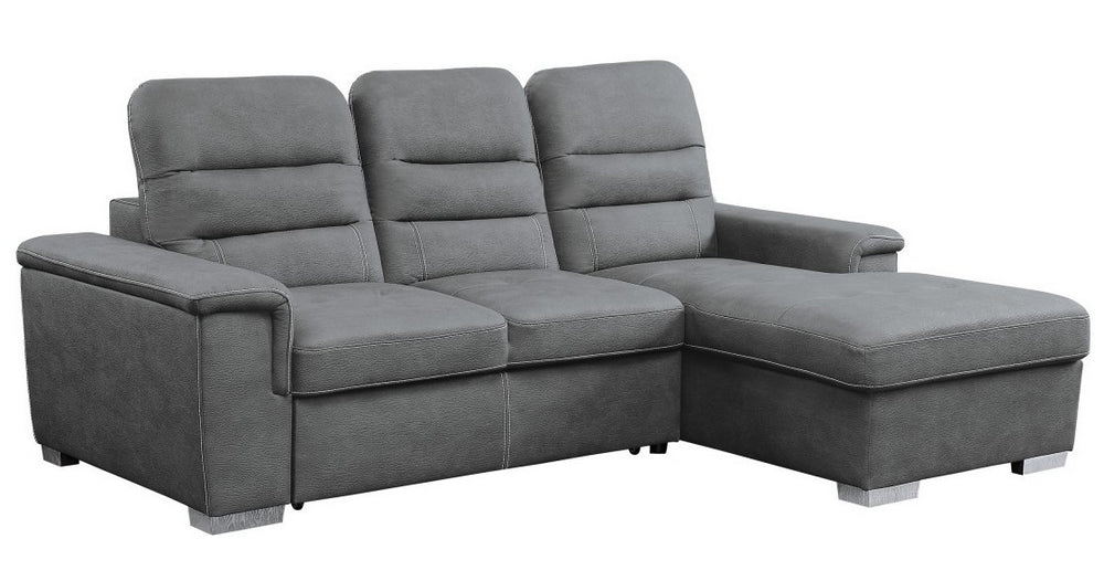 Alfio 2-Pc Gray Fabric RAF Sectional with Pull-out Bed